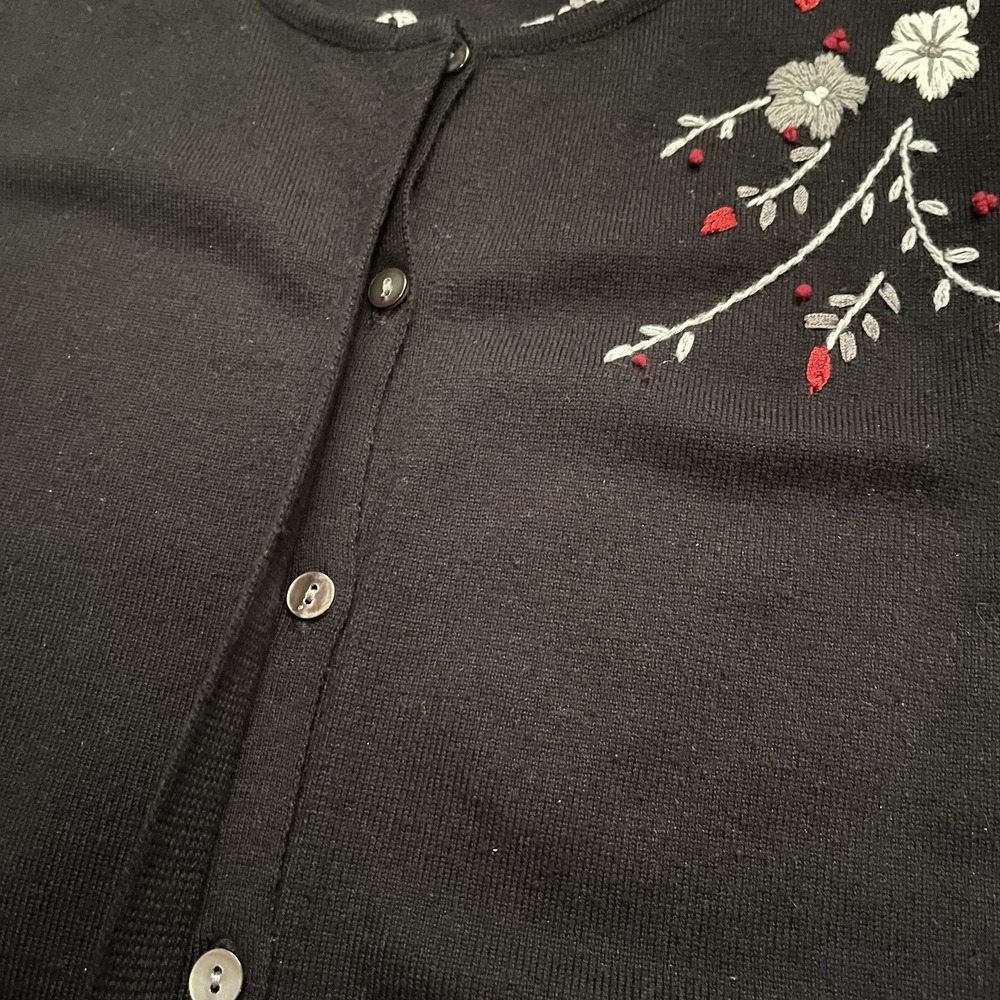 VTG‎ Women's XL Cardigan Embroidered Black Floral Y2K Grandmacore 90s Twee